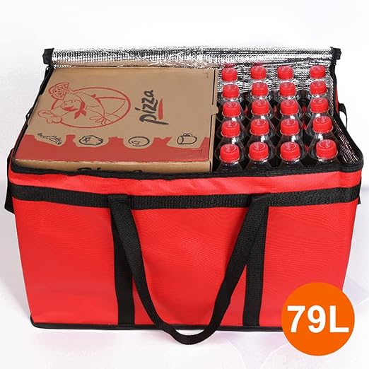 Bodaon Insulated Food Delivery Bag for Pizza Delivery, Grocery- Cooler Bag, Food Warmers for Parties, Catering Supplies for Doordash, Thermal Bags for Cold and Hot Food Carrier (Red, XXX-Large, 1-Pack