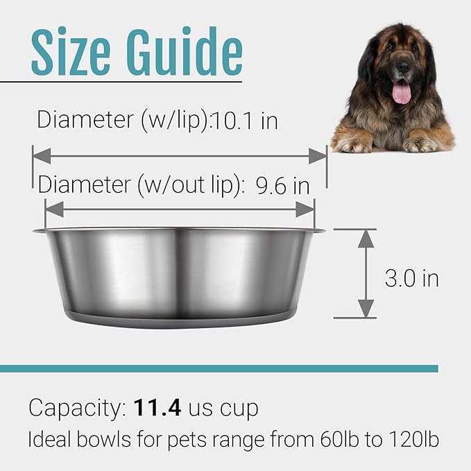 PEGYY11 Nonslip Stainless Steel Dog Bowls, 11.4 US Cup, 2 Count