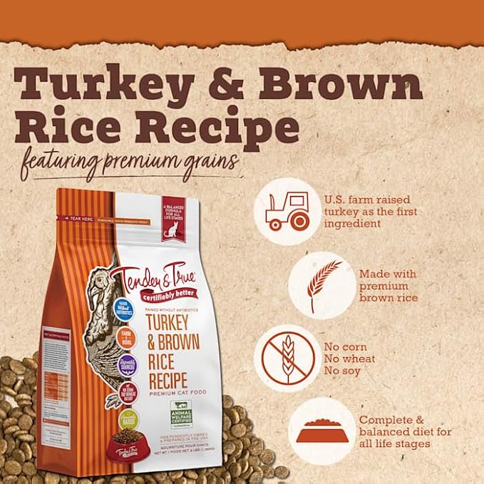 Tender & True Antibiotic-Free Turkey & Brown Rice Recipe Cat Food, 3 Pound(Pack of 1)