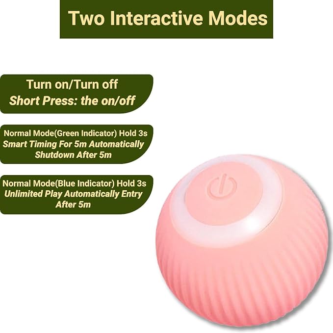 Interactive Smart Cat Ball,Quiet Cat Toys for Indoor Cats Adult Automatic 360° Rotating Kitten Toys,Intelligent Automatic Mobile Ball USB Charging Pet Toy,Fun Gift for Kitten. (Pink)