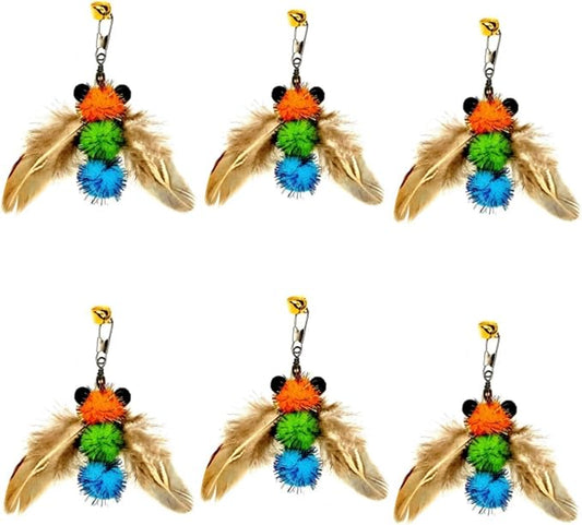 6 PCS Insect Bees,Feather Cat Toys, Cat Wand Toy Refill,Cat Toy Wand Replacement Attachments,Cat Toys Feather Refills,Insect Interactive Cat Teaser Wand Feathers