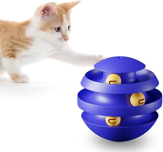 Interactive Cat Toy, 3-Tier Track Ball Toy for Cats, Tumbler Base with Moving Balls, Keeps Cats Entertained and Active (Blue)