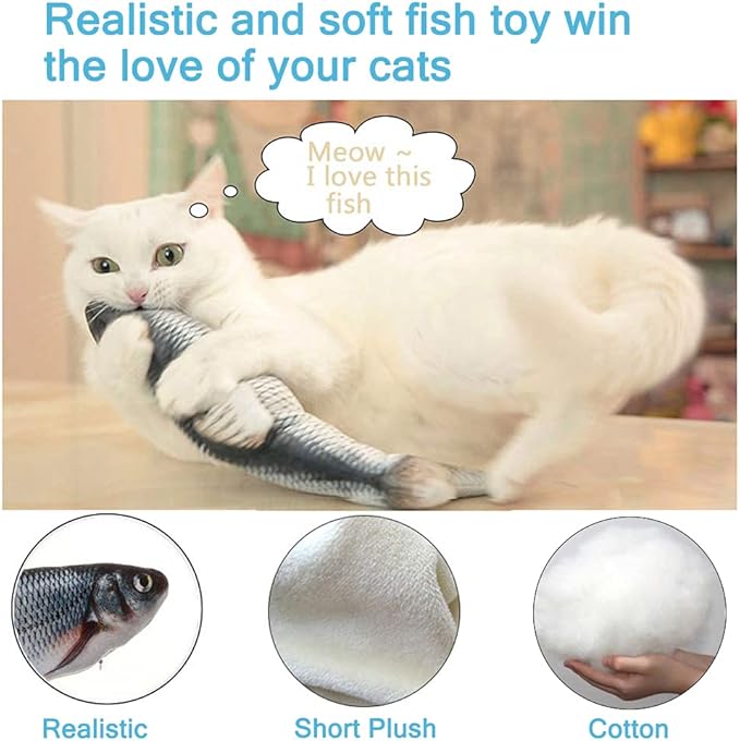 Remote Control Fish Cat Toy - Electric Floppy Fish Dog Toy, 11" Realistic Flopping Fish Kicker Toy, Interactive Cat Toys for Indoor Cats, Automatic Moving Catnip Toys for Kitten