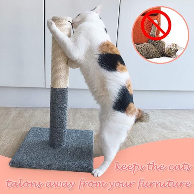 Barelove Cat Scratching Post Tower, Tall Cat Scratch Post, Natural Sisal Rope Scratcher Posts Refill for Indoor Cats, Carpet Cat Scratching Post with Replaceable Toys, Sturdy Base (Grey)