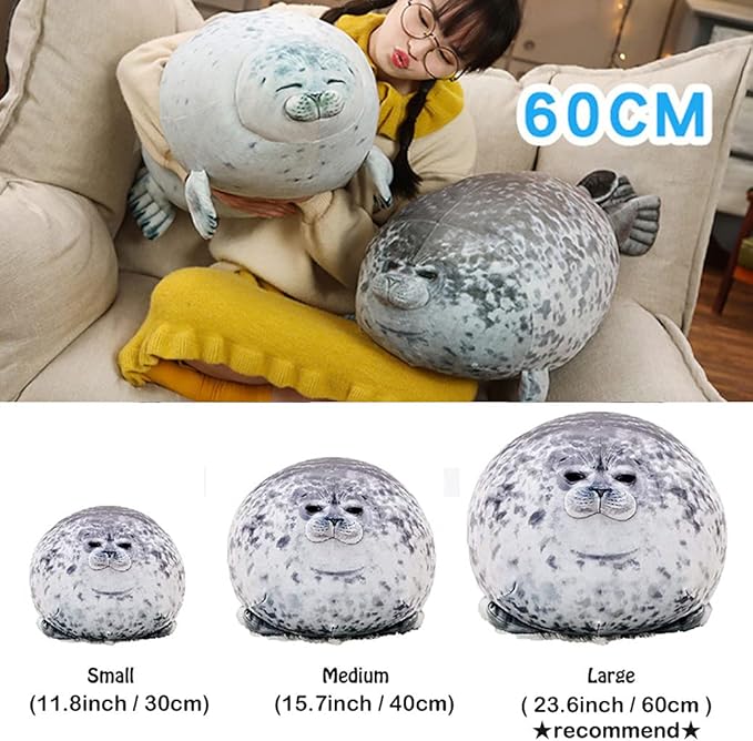 ETAOLINE Chubby Blob Seal Pillow Cute Seal Plush Toy Cotton Stuffed Animals (Large)