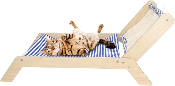 Luqeeg Cat Beach Chair, Innovative Large Space Cat Sleeping Supplies, Cat Hammock with Coconut Scratching Post, Multipurpose Cat Accessories, Easy Assembly, Cat Furniture Gift
