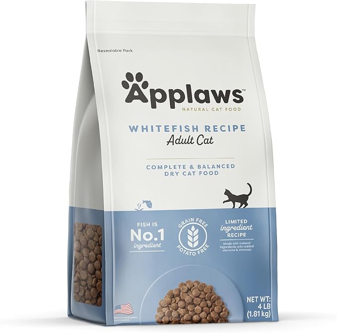 Applaws Complete Dry Cat Food, Grain-Free, Limited Ingredient Food with Added Vitamins & Minerals, Protein, Natural Cat Food, Supports Digestion, Whitefish (4 Pound Dry Cat Food)
