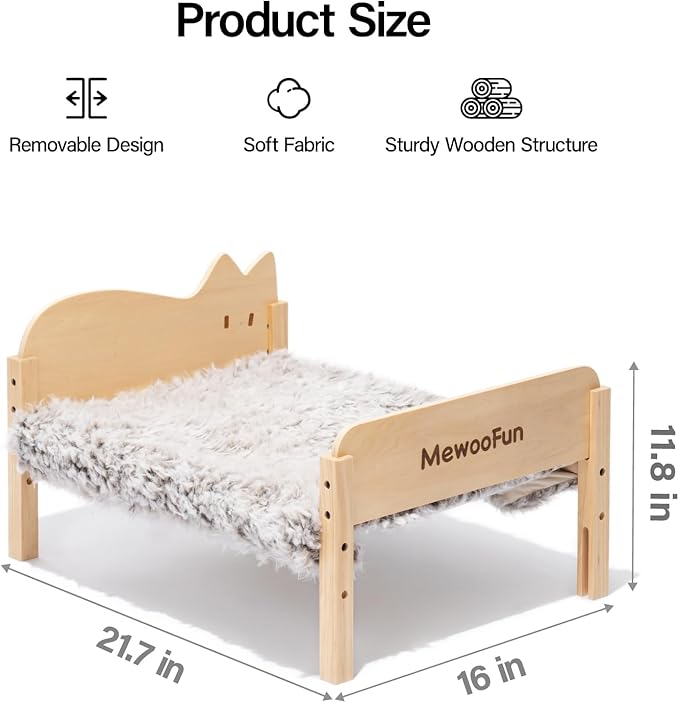 MEWOOFUN Cat Hammock Bed Elevated Pet Bed for Indoor Cats or Puppy, 21.7 X 16 Inch Floor Standing Dog Bed Pet Resting Hammock Cat Furniture Gift for Cats and Small Dogs (Plush Brown)