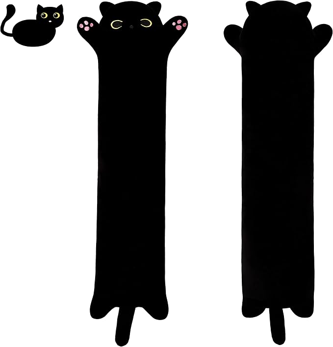 Soft Plush Cat Body Pillow, Long Stuffed Animal Toy Kitten Throw Pillow Gift for Kids, Girlfriend (70CM,Black)