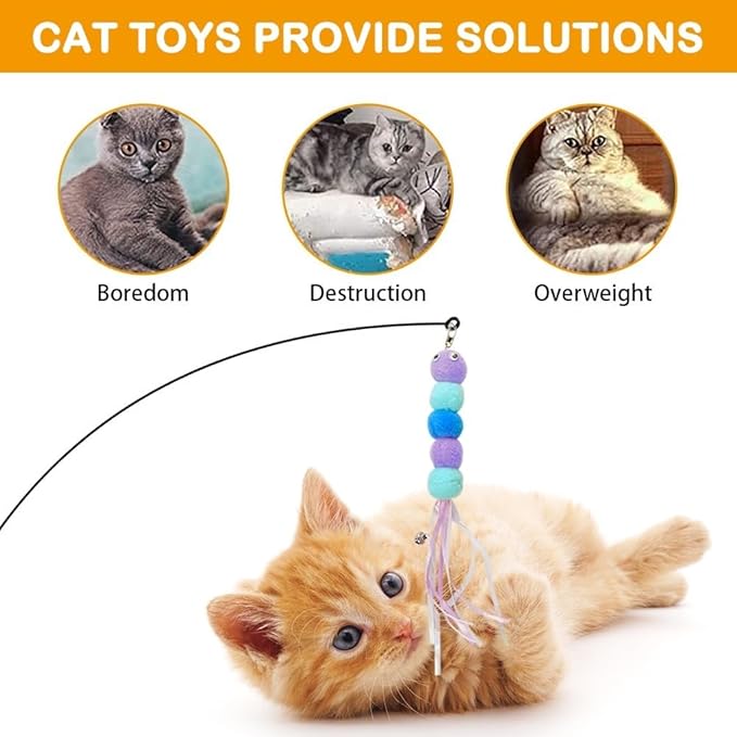 MiOYOOW 4PCS Cat Feather Toy Refills, Hanging Cat Fishing Pole Attachments Interactive Cat Teaser Toy Replacements for Cat Kitten Play Exercise
