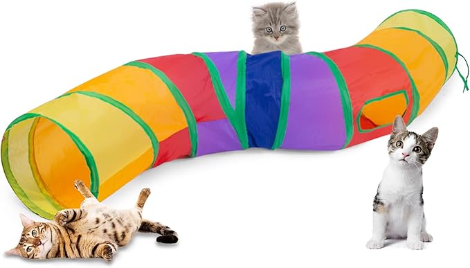 Sheldamy Cat Tunnel, S-2-Way Cat Tunnels for Indoor Cats, Collapsible Cat Play Tunnel, Interactive Toy Maze Cat House with 1 Play Ball for Cats, Puppy, Kitty, Kitten, Rabbit (Multicolor)