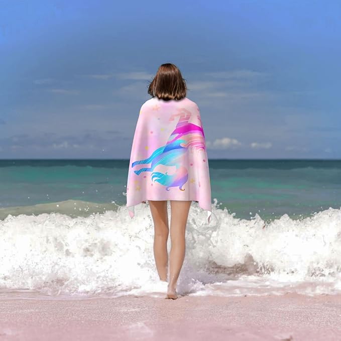 Unicorn Beach Towel for Girls, Personalized Beach Towels for Kids Microfiber Beach Towels Bulk, Cute Beach Towel, Quick Dry Pool Towel 30"x 60"