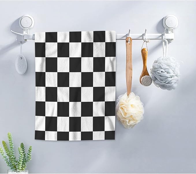 AOYEGO Car Racing Sports Microfiber Towels Cool Black White Formula Checkered Plaid Pattern Geometric Design Bath Towels Kitchen Hand Towels for Women Men Girls Boys 15x30 Inch