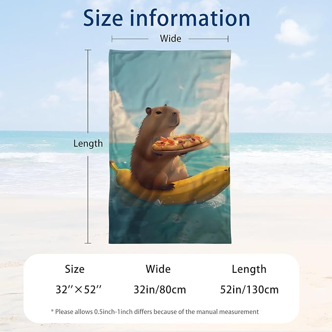 WZOMT Cute Capybara Beach Towel, Capybaras Gifts for Capybaras Lovers, Funny Capybara Eating Pizza On A Banana Boat Print Bath Towels, Soft Quick Dry Swim/Surf/Pool Towel Oversized 32x52 Inch
