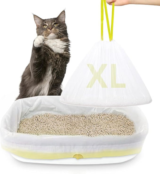 24 PACK Jumbo Cat Litter Box Liners, Tear Resistant Heavy Duty Cat Litter Bags with Drawstring, Pre-Separated for Easy Access, Easy Cleanup