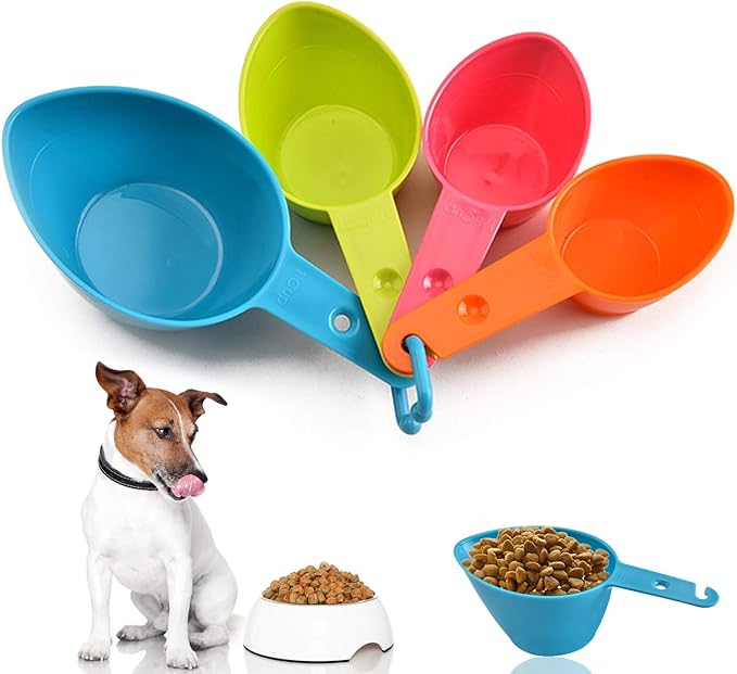 Lainrrew Pet Food Scoop, Dog Food Cups Plastic Measuring Cups and Spoons Set Cat Food Scoop Utility Kitchen Scoops for Dog Cat Bird Food