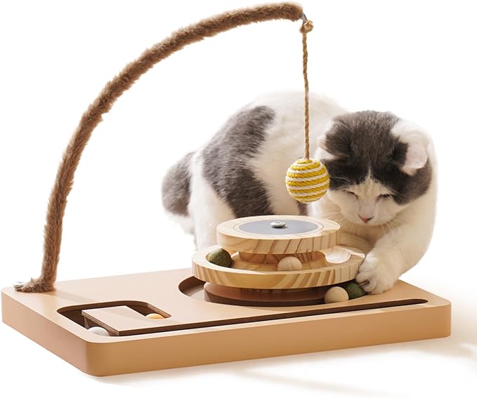 Mewoo Cat Ball Track Toys,3-Level Ball Tower Interactive Cat Toy with 360° Rotating Pole and sisal Ball,Kitten Toys Roller,cat Ball Toys for Indoor Cats and Kittens