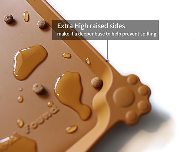 Hoki Found Large Silicone Pet Food Mats Tray - Non Slip Pet Dog Cat Bowl Mats Placemat - Dog Pet Cat Feeding Mat - Waterproof Dog Cat Food Mats -Pet Water Mats for Floors - Butterscotch