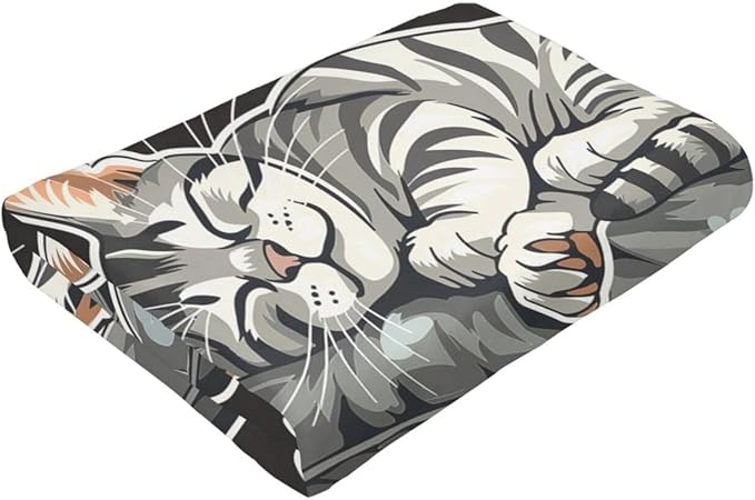 Funny Cats Throw Blanket - Cozy Print Flannel Fleece Soft Plush Fuzzy Warm Lightweight Bedding - Cat Decor Stuff Merch Gifts for Women Men Girls Kids - 50"X40"