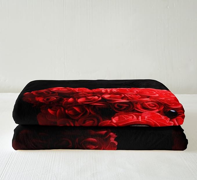 Roses Sherpa Blanket Red Bear Fleece Throw Blanket for Sofa Couch Bed Rose Floral Print Plush Blanket Ultra Soft Decor Gift Romantic Flowers Pattern Fuzzy Blanket Throw 50x60 Inch