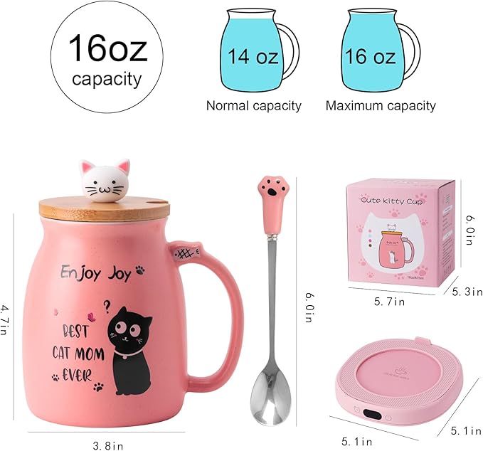 Bsigo Coffee Mug Warmer & Best CAT MOM Ever Mug Set, Milk Tea Beverage Cup Warmer for Desk, Candle Warmer Plate with 3 Temp Settings, 8H Auto Shut Off, Womens Mothers Day Birthday for Mom Mother