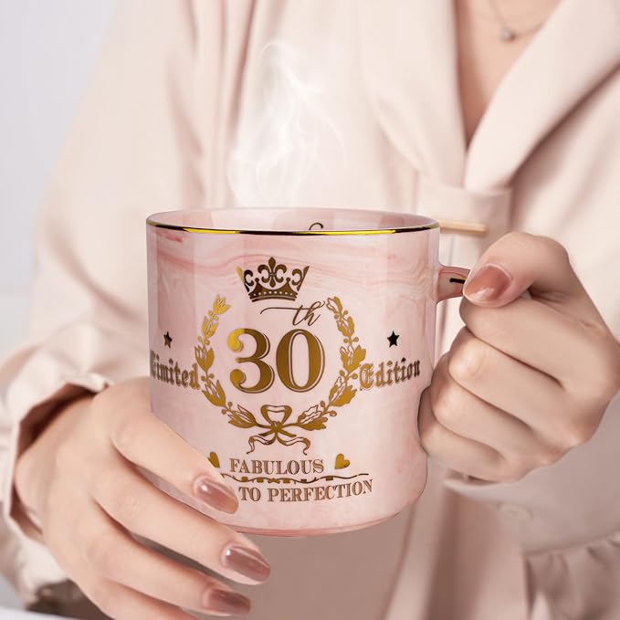 30th Birthday Gifts for Her, Fabulous 30 Limited Edition, 14oz Gold Pattern Coffee Mug, Microwave Dishwasher Safe, Unique Gift for Best Friend, Wife, Sister, Coworker, Beautifully Gift Boxed.