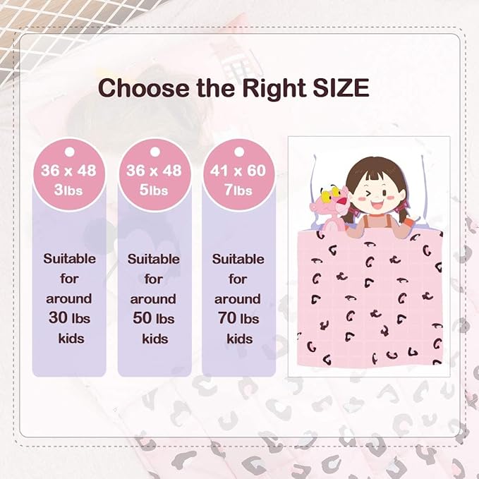 Uttermara Weighted Blanket 5 lbs, Ultra Cozy Minky Fleece and Cotton Sided with Cartoon Patterns, Reversible Heavy Blanket Great for Calming and Sleeping, 36x48 inches, Pink Leopard