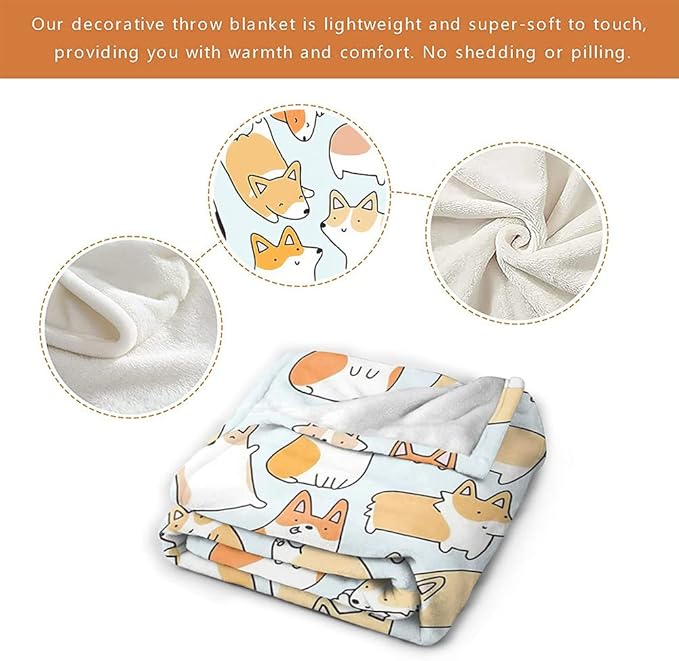 COLLA Cute Dog Pattern Throw Blanket, Soft Plush Fleece Flannel Blanket for Couch, Gift for Corgi Lovers Room Decor 50x40 Inch