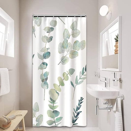 AWERT Small Half Size Stall Shower Curtain with 6 Hooks Green Leaves Shower Stall Curtain 36 x 72 Boho 36 inch Shower Curtain for Bathroom/RV and Camper