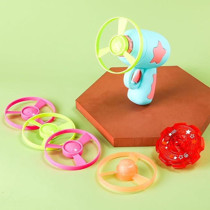 BOXOB Helicopter Cat Toy Launcher with 5pcs Flying Discs + Spinning Top Toy Helicopter Cat/Dog Fetch Toy Flying Propellers Cat Interactive Toys Cat Teaser Toy for Training, Chasing, Playing