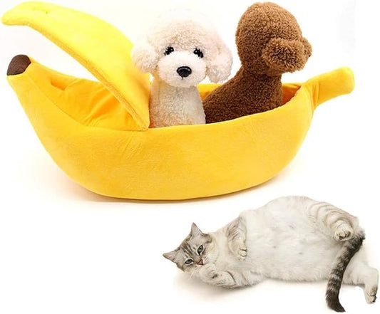 SEIS Winter Cat Banana Bed Dog House Warm Boat Pet Sleep Nest Cotton Cushion Coral Fleece Dog Pad Cat Mat (XL)
