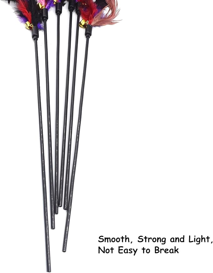 IUHKBH Cat Feather Toys, 6 PCS Interactive Cat Wand Toys Cat Teaser with Bell - 18in Feather Wand for Cat and Kitten