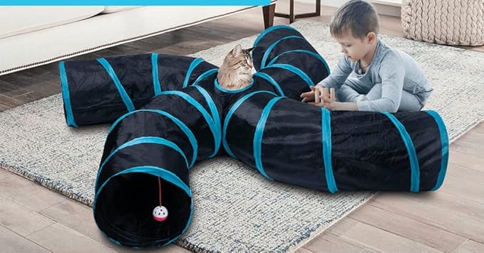 Cat Tunnels, Pet Ferret Rabbit Bunny Tunnels Tubes Subway Habitats, S-Style, DIY Cat Peekaboo Maze House Tent Bed, Kitten Interactive Toy (S Type: 4 Way Tubes)