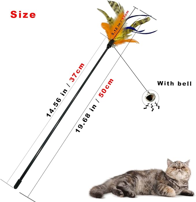 Cat Wand Toy Feather Stick Cat Toys, 6 PCS Cat Toy Feather Wand for Indoor Cats Play Exercise