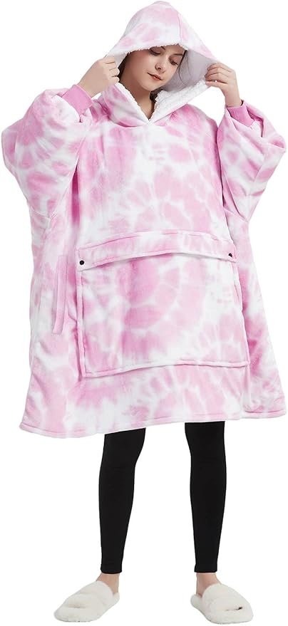KFUBUO Wearable Blanket Hoodie for Adult Sherpa All Patterns Oversized Hoodie Sweatshirt Blanket with Pockets Birthday Gifts for Women Tie Dye