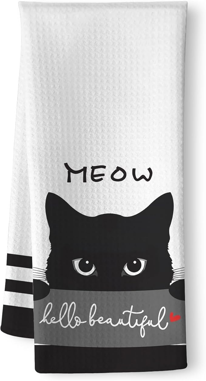 Cat Kitchen Towels,Cute Towels,Cat Kitchen Accessories,Cat Dish Towels,Cat Hand Towels,Crazy Cat Lady Gifts,Cat Lady Gifts,Black Cat Gifts for Women-Perfect for Decorating Your Kitchen and Bathroom
