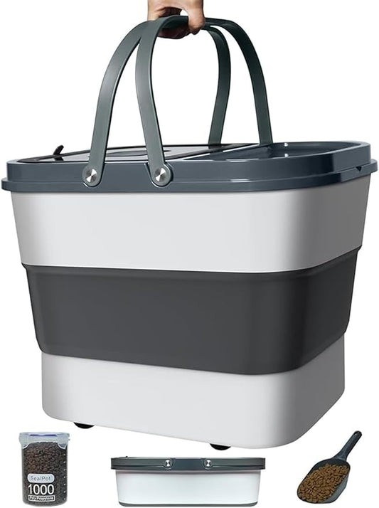 35lbs Dog Food Storage Container, Collapsible Dog Food Container, Wheels, Handle, Airtight Pet Food Storage Container, Scoop, 1L Small Dry Food Pail For Dog Cat Bird Food