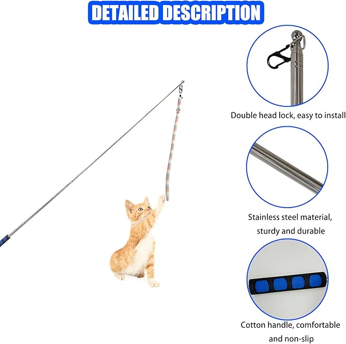 Retractable Cat Toys Wand, 7 Pack Super Long 55.1" Retractable Cat Wand Toy Ball of yarn Rainbow Cat String Toy with Feather Teasers, Interactive Cat Toys for Indoors,Funny Exercise for Kitten or Cats