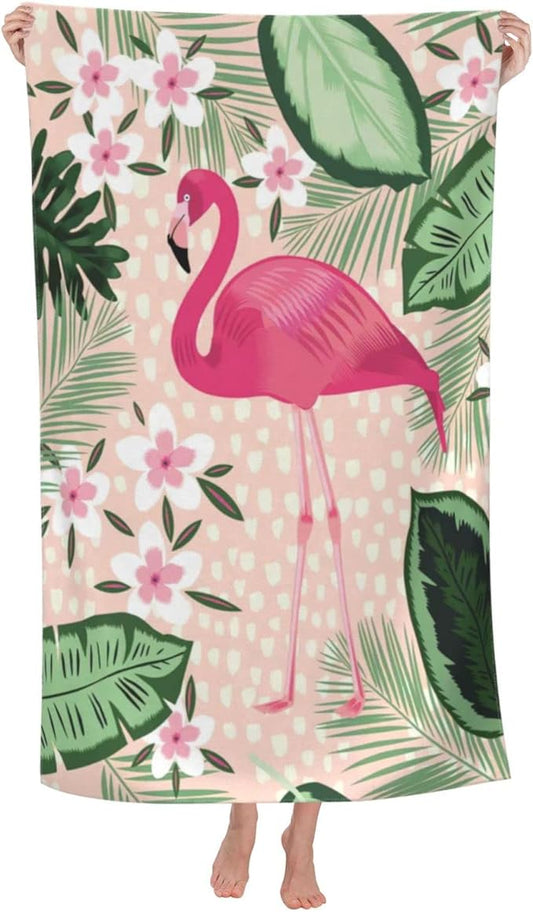 Flamingo Microfiber Beach Towel for Women/Adults, Cute Personalized Beach Towels Bulk, Big Extra Large Beach Towels Oversized Clearance, Quick Dry Sand Free Pool Towel 30"x 60"