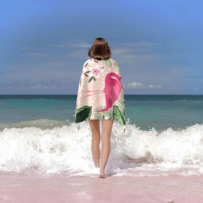 Flamingo Microfiber Beach Towel for Women/Adults, Cute Personalized Beach Towels Bulk, Big Extra Large Beach Towels Oversized Clearance, Quick Dry Sand Free Pool Towel 30"x 60"