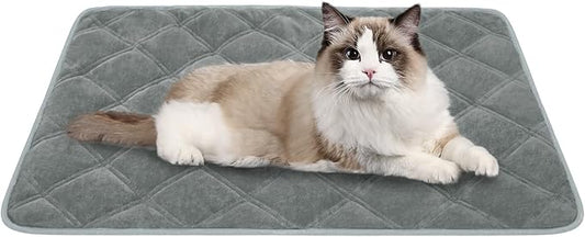 Self Warming Cat Bed, Pet Crate Pad for Indoor and Outdoor, Washable Heating Cat Mat Bed with Non-Slip Bottom for Cats, Puppy and Small Dogs - Grey, S:19"x28"