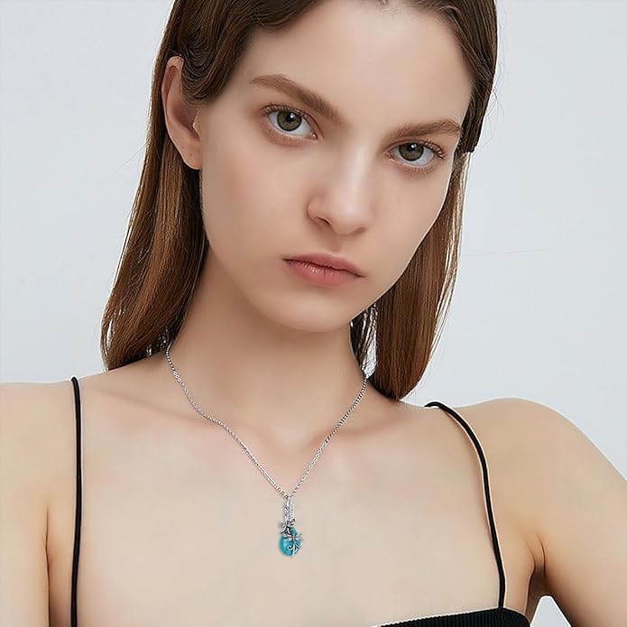 Animal Crystal Urn Necklace For Ashes Sterling Silver Butterfly Dragonfly Bee Phoenix Peacock Hummingbird Fox Angel Wing Pentagram Pentacle Cremation Necklace Heart Teardrop Urn Holder Necklaces For Women Memorial Jewelry