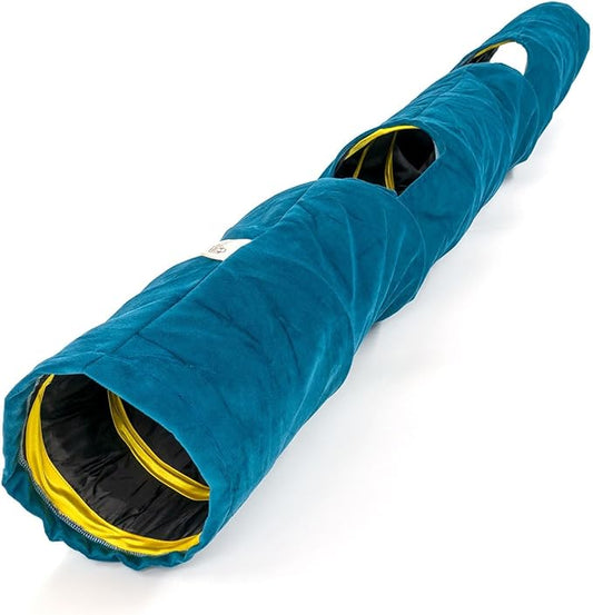 Velvet Fabric - Foldable/Collapsible - 55x8.66 Inches Cat Tunnel (Midnight Blue)