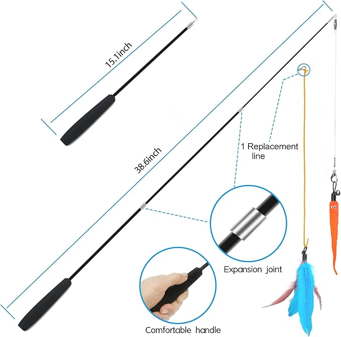 Cat Toys Interactive for Indoor Cats,2PCS Retractable Cat Wand Toys,9PCS Teaser Toys&1PCS Hanging Door Lure Cat Toy,Interactive Feather Toy for Teaser Play and Chase Exercise with Kitten