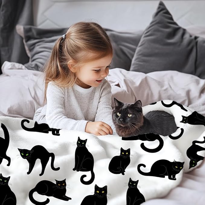 Black Cats Blanket Throw Super Soft and Cozy Blankets for Home Decoration, Couch, Bed, Sofa 120"x90" Extra Large for Family for All Seasons