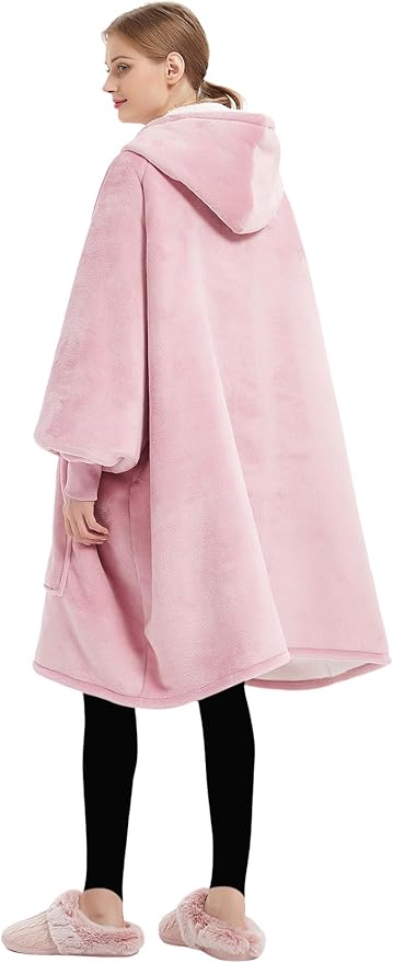 KFUBUO Wearable Blanket Hoodie for Adult Sherpa Oversized Hoodie Sweatshirt Blanket with Pockets Birthday Gifts for Women Pink