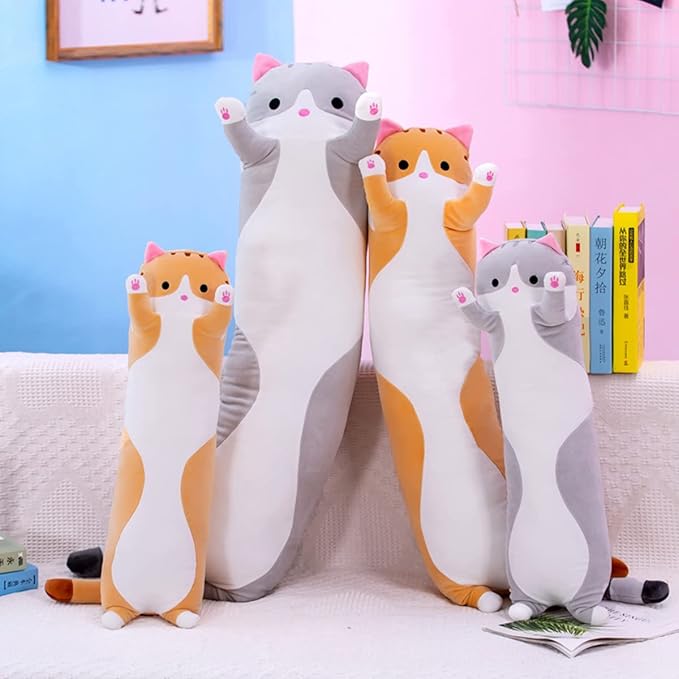 Long Yellow Cat Plush Pillow Toy Sleeping Pillow Cute Cartoon Cat Stuffed Animals Soft Long Body Pillow Gift for Kids (19.68in)