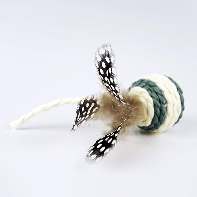 Cat Toys Set with Paper Rope & Feathers Ball and Mouse - 2 Pack, Interactive Toys for Indoor Cats,Kittens