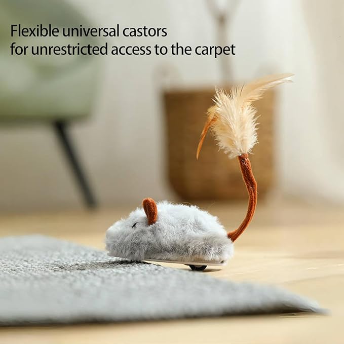 Interactive Cat Toy Mouse, Moving Mouse Automatic Cat Toys Electronic Mice, Rechargeable Squeaky Cat Mouse Toys for Kitten Indoor/Outdoor Exercise（Long Velvet）