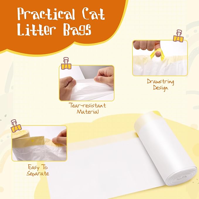 60Pack Extra Thick 2Mil Cat Litter Bags for Automatic Litter Robot 4 Self-Cleaning Litter Box,3 Rolls Drawstring Cat Litter Bags,Replacement Extra Large Cat Litter Bags,26.6’’x 16.9’’